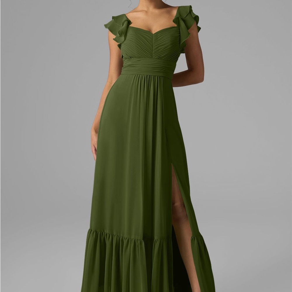 Chic Olive Maxi Dress with Ruffle Sleeves